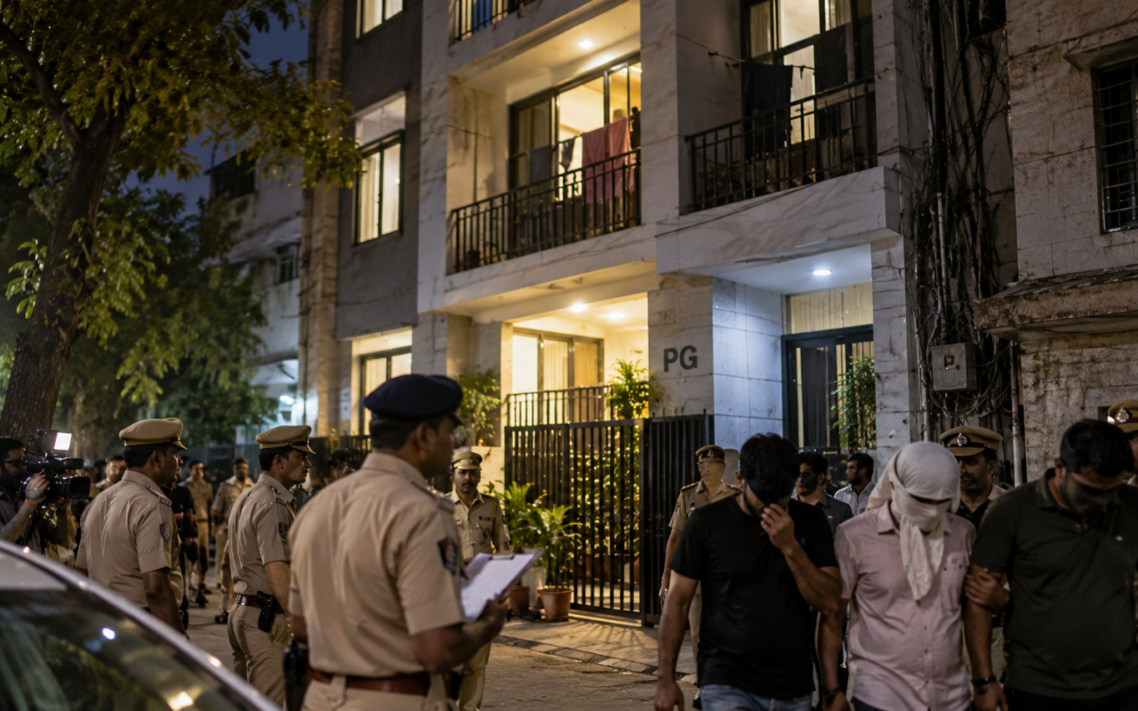 सत्य निकेतन में पीजी इमारत के बाहर पुलिस — प्रतीकात्मक तस्वीर