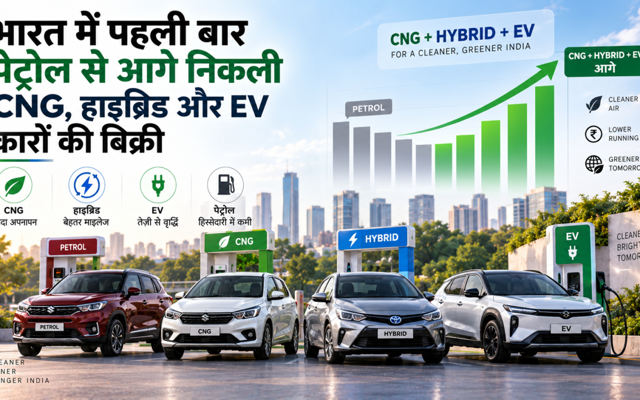 भारत में पहली बार पेट्रोल से आगे निकली CNG, हाइब्रिड और EV कारों की बिक्री